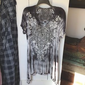 Be Vocal Tie-Dyed, stud and crochet embellished long tunic